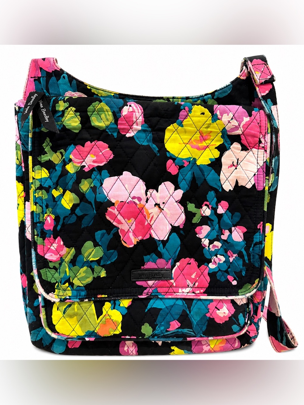 Vera Bradley Floral Quilted Crossbody Shoulder Bag Pink Lining Adjustable Purse
